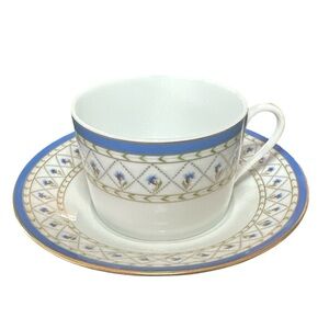 Haviland De Loire Elegant Blue and Gold Teacup and Saucer Set NWT